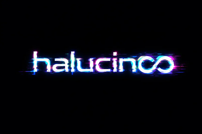 halucin8 alternative logo: the same glitching wordmark ending in a horizontal 8 drawn as an infinity sign, on black